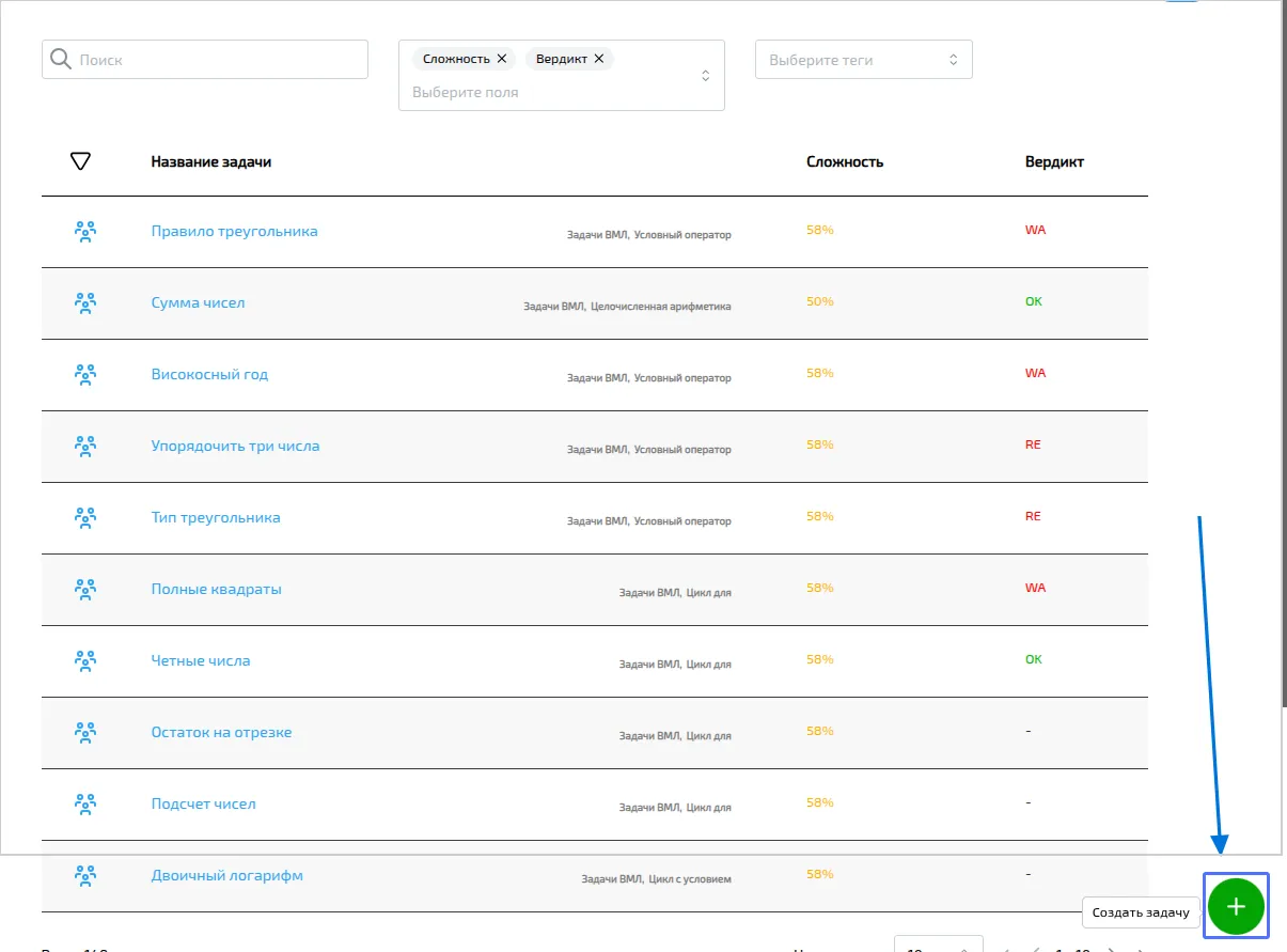 Расположение кнопки 'Добавить задачу'